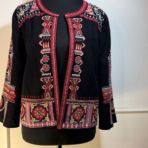 Sz Small, Anthropologie Abstract W/Beading Embroidered Jacket Bohemian